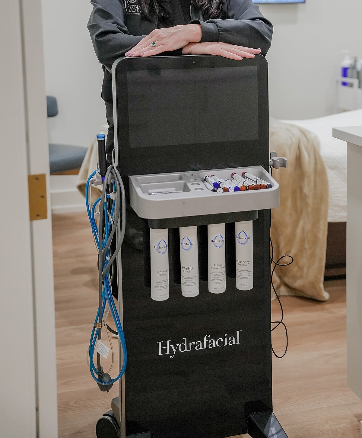 Hydrafacial equipment in a treatment room
