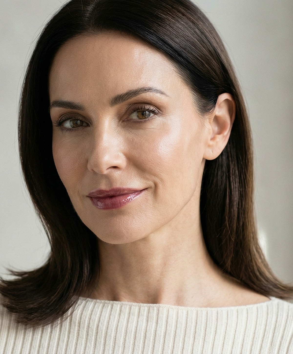 Portrait of a woman with medium-length dark hair.